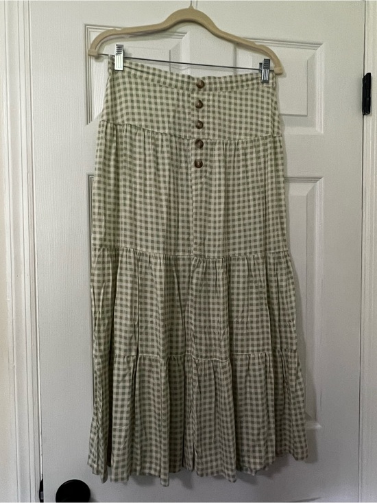 Re Generation Dresses & Skirts - RE generation M Green White Gingham Tiered Button Front Midi Skirt
